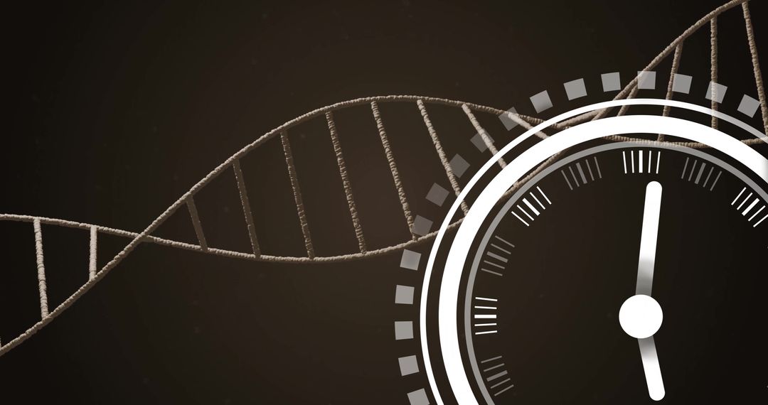 DNA Strand with Digital Clock Interface Symbolizing Time and Genetic Science