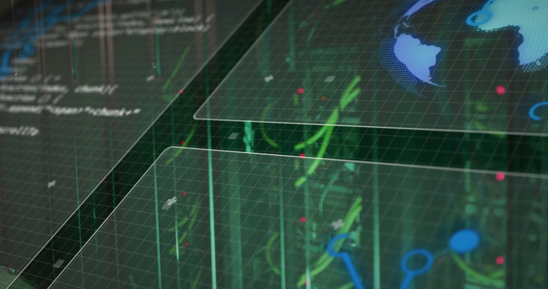 Futuristic Digital Interface with Neon Circuits and Holographic Elements