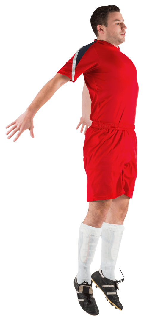 Transparent Male Soccer Player Jumping in Red Uniform