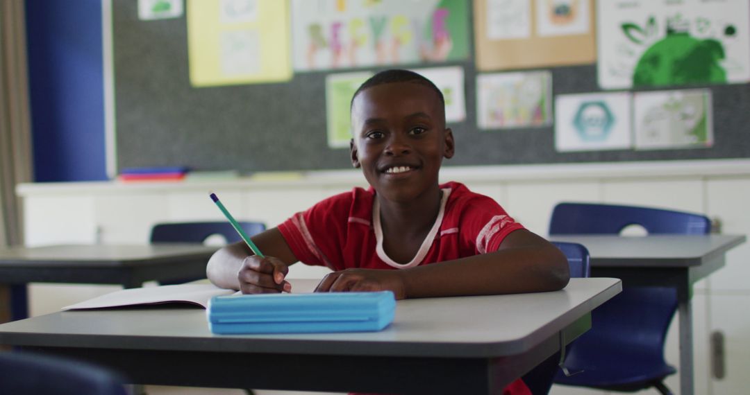 Happy African American Boy Enjoying Classroom Studies