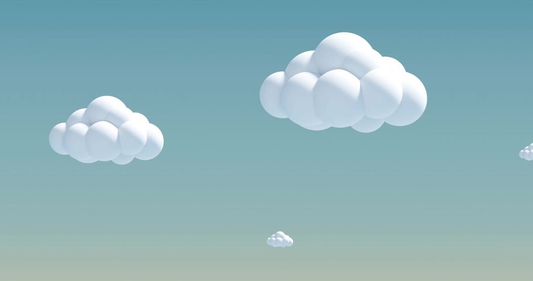Cartoon Clouds Floating in Clear Sky Digital Illustration