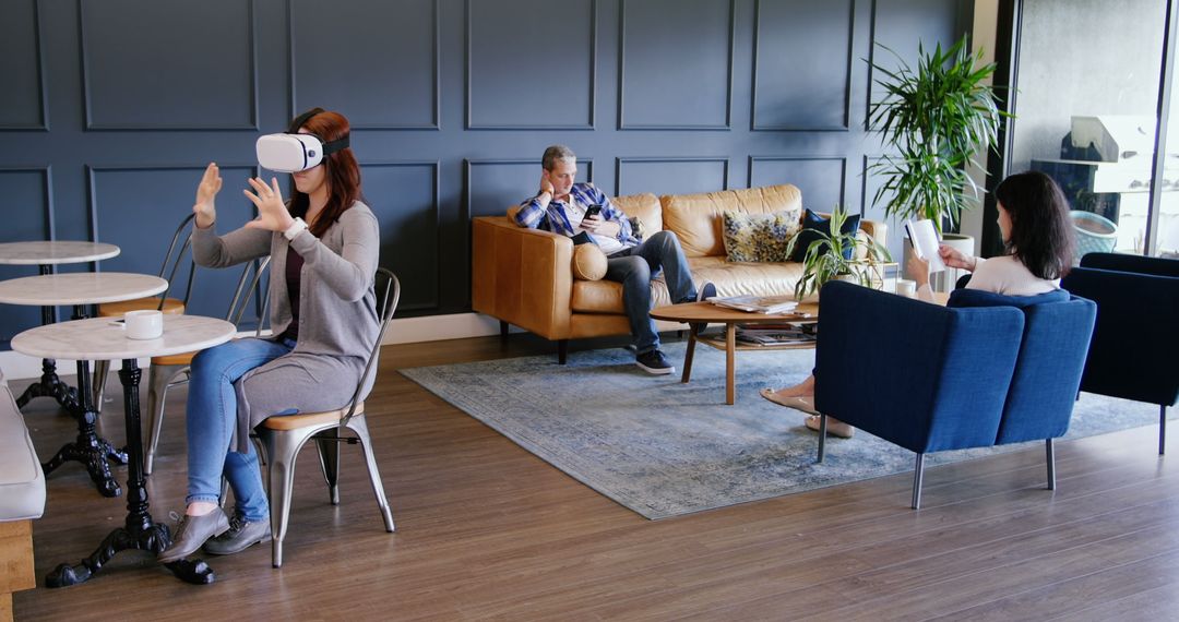 Virtual Reality in Modern Office Lobby with Professional Team