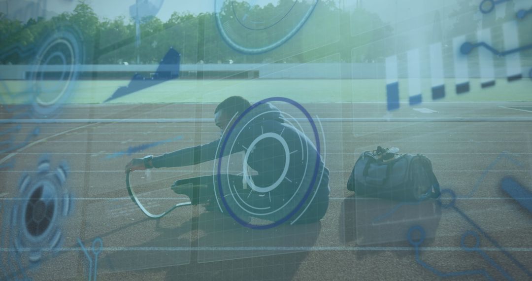 Athlete Utilizing Digital Interface Technology on Running Track