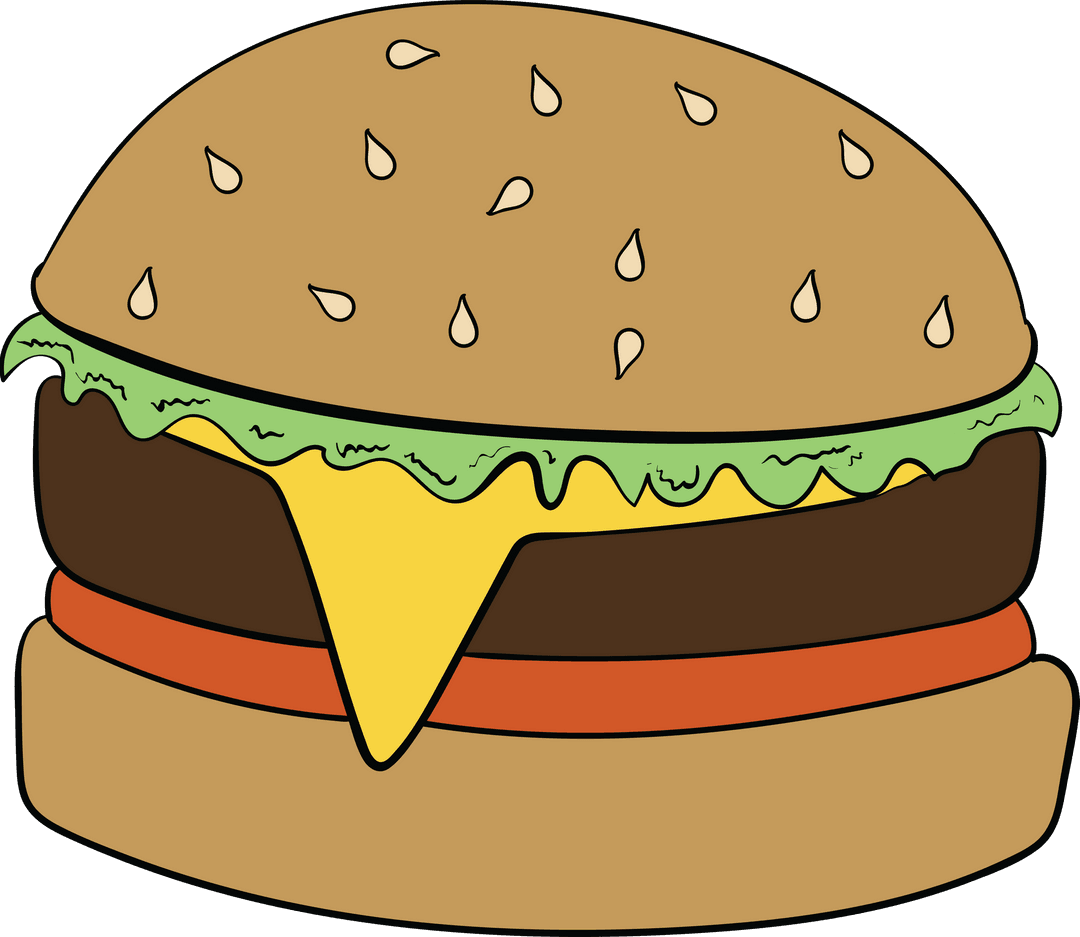 Digital Cartoon Hamburger on Transparent Background Minimalist Style