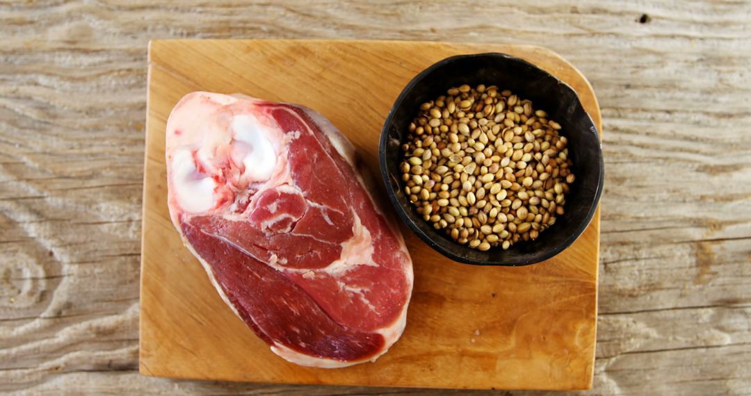 Fresh Raw Lamb Meat and Spice in Bowl on Wooden Cutting Board - Free Images, Stock Photos and Pictures on Pikwizard.com