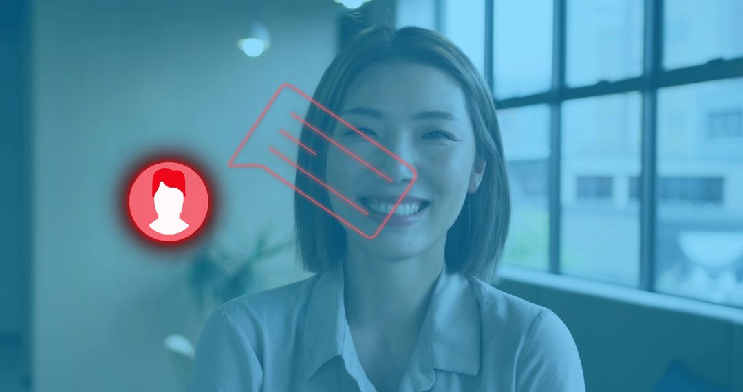 Smiling Professional Engaged in Virtual Communication