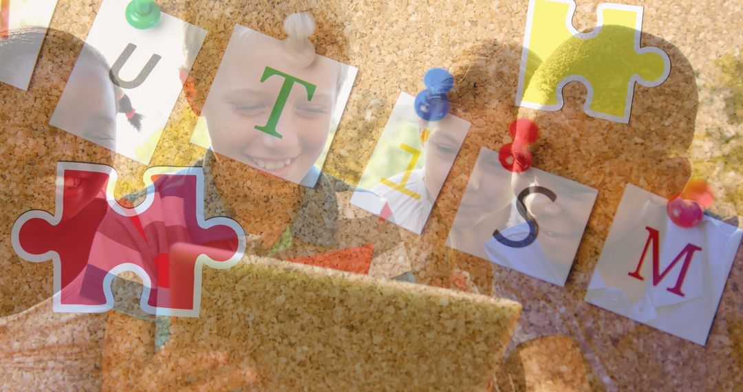 Children Using Tablet with Autism Awareness Theme