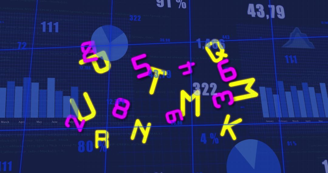 Abstract Data Projection with Numbers and Letters Over Blue Background