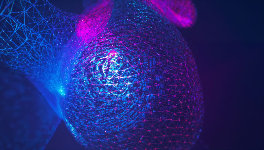 Futuristic Neon Digital Mesh Sphere and Clusters