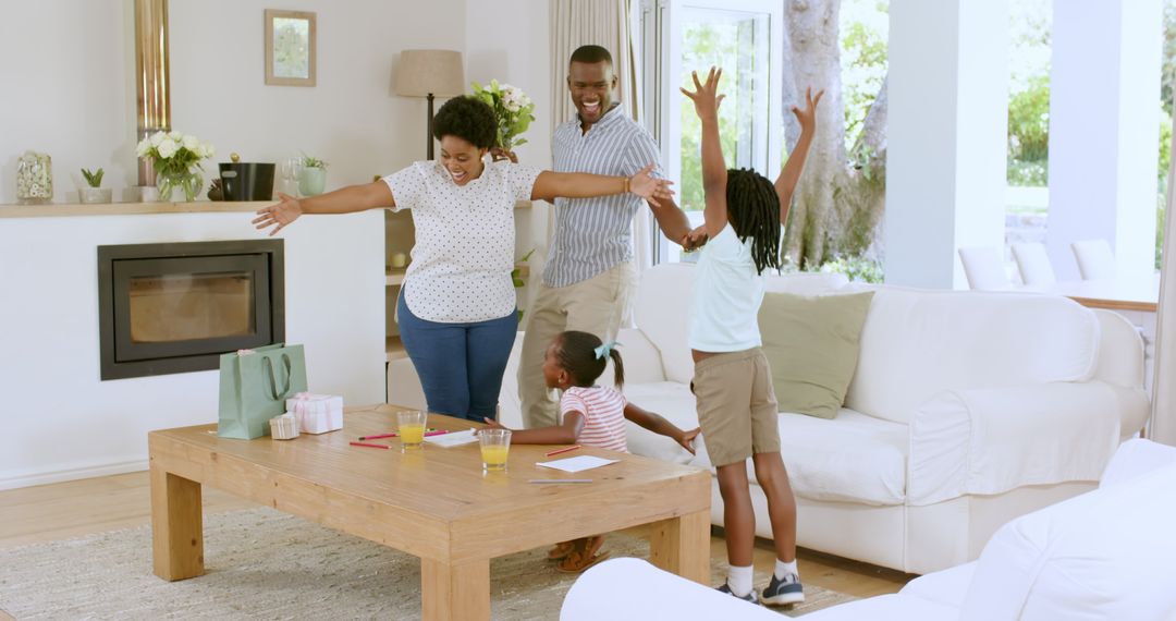 Family Enjoying Creative Playtime at Home on Relaxing Day