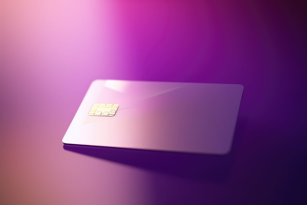 Blank Chip Card on Reflective Surface with Purple Lighting - Free Images, Stock Photos and Pictures on Pikwizard.com