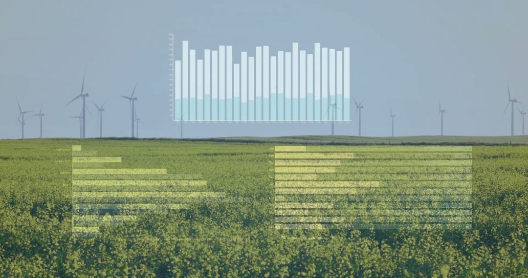 Wind Turbines with Data Overlays on Green Field