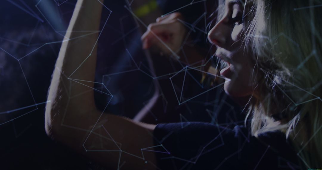 Energetic Singer with Abstract Digital Network Illustrations