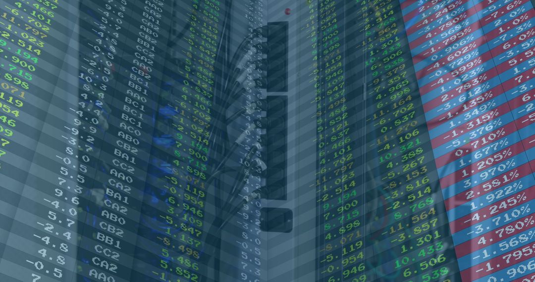 Overlay of Stock Market Data on Female IT Professional in Server Room
