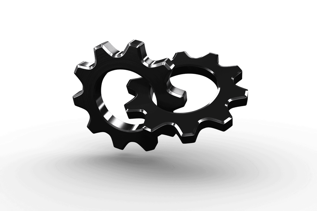 Black Cogs Illustration on Transparent Background for Industrial Designs