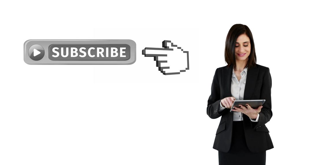Businesswoman Interacting with Subscribe Button and Cursor Icon