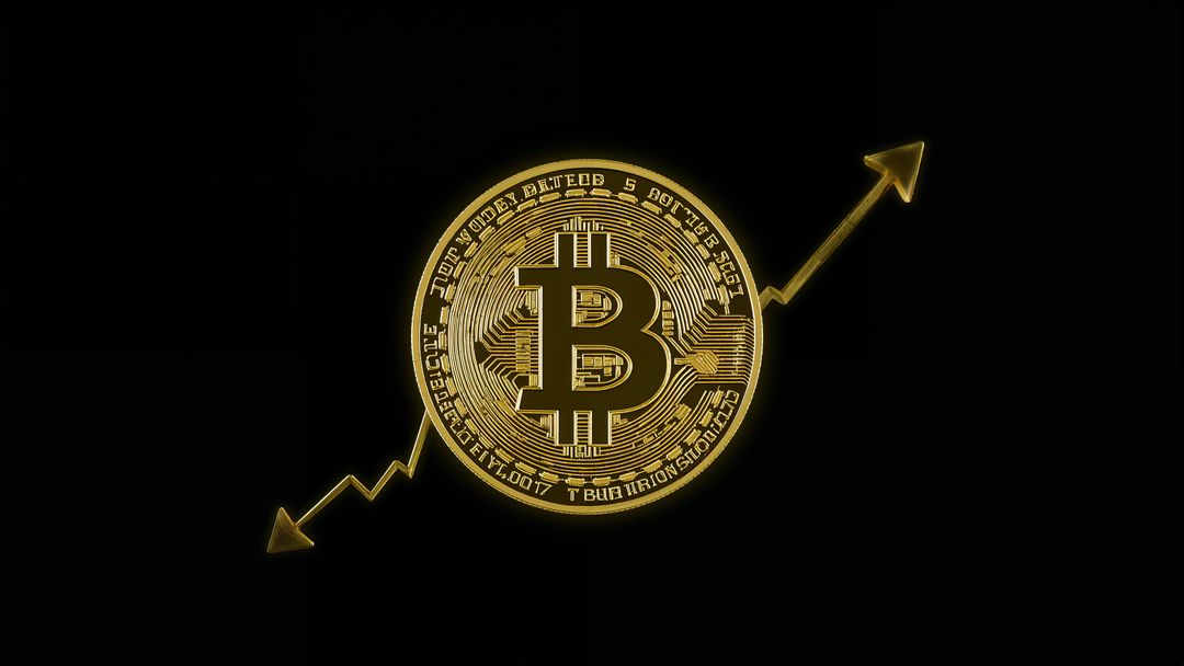 Golden Bitcoin Rising with Upward Trending Graph in Black Background