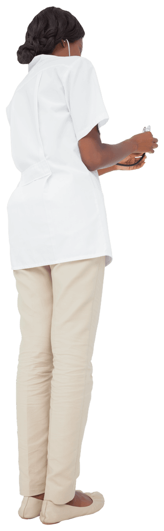 Transparent Background Young Nurse Using Stethoscope