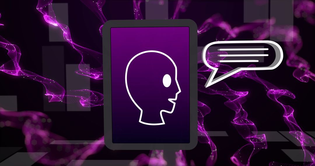Digital AI Communication Display on Vibrant Purple Background