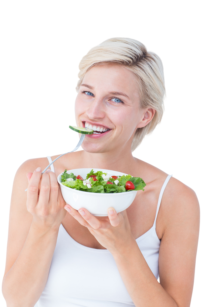 Healthy Eating Concept Transparent Background Beautiful Blonde Woman Eating Salad - Download Free Stock Images Pikwizard.com