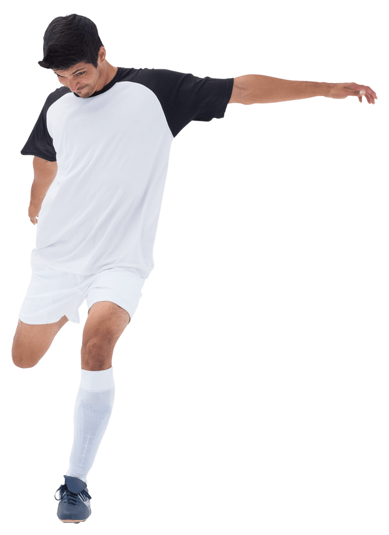 Biracial Footballer Kicking on Transparent Background