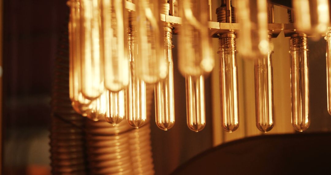 Close-up of hanging filament light bulbs glowing in warm light - Free Images, Stock Photos and Pictures on Pikwizard.com