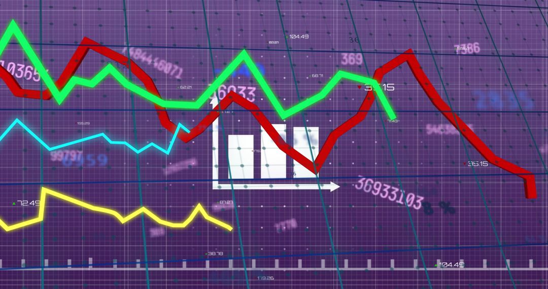 Colorful Financial Graphs on Digital Grid Background
