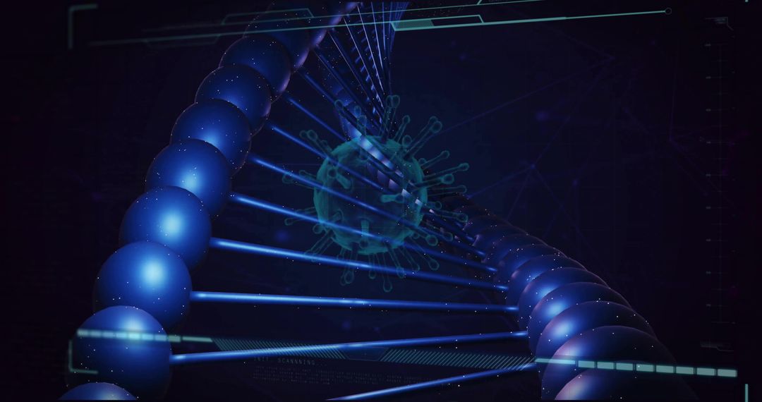 Futuristic Biotechnology DNA Helix with Virus Digital Visualization