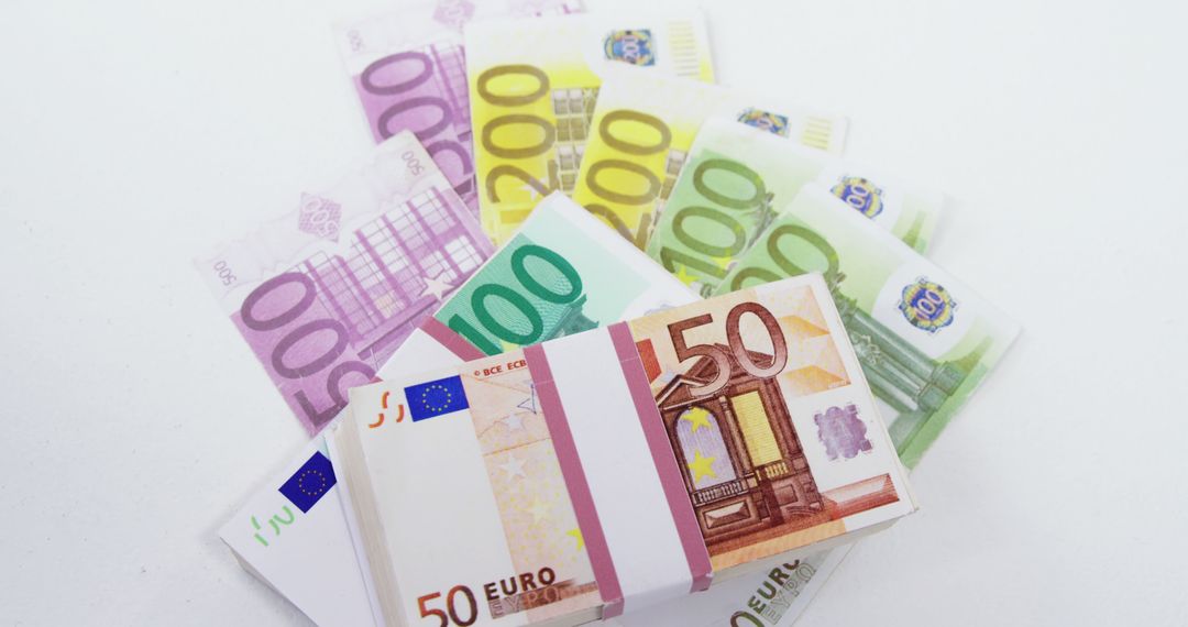 Euro banknotes of different values displayed on white. - Free Images, Stock Photos and Pictures on Pikwizard.com