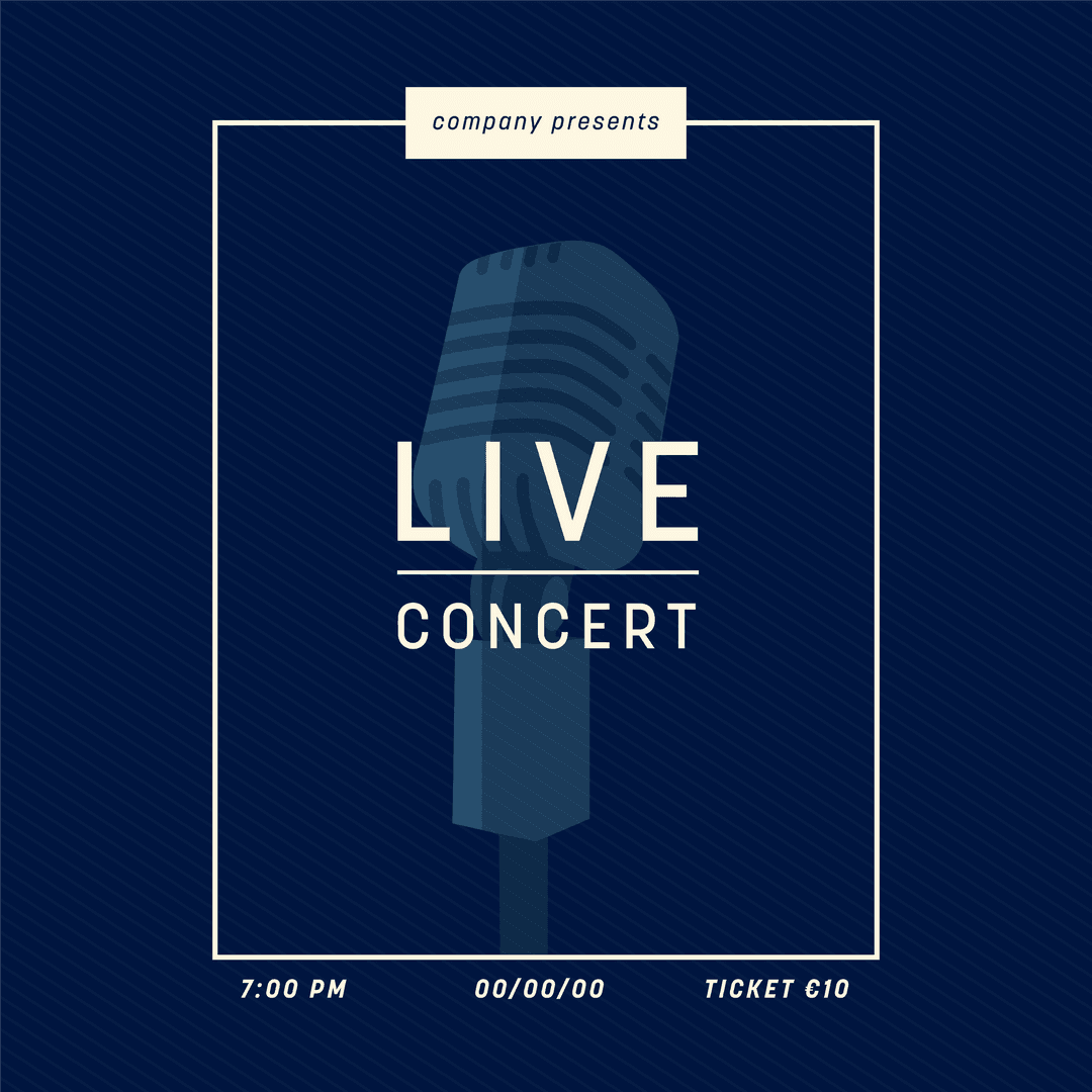 Transparent Live Concert Ticket Design with Microphone on Navy Blue