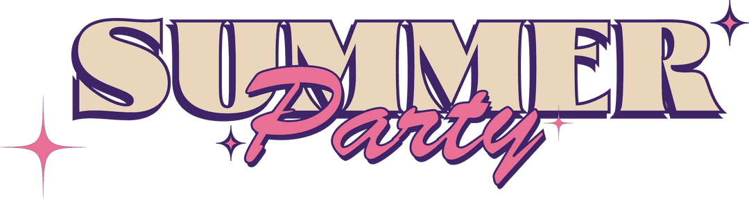 Stylized glowing summer party logo with neon sparkles