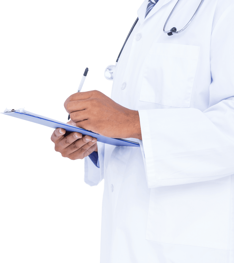 Transparent Background Midsection of Doctor Writing