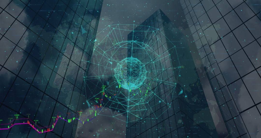 Digital Network Over Cityscape Highlighting Business Connectivity