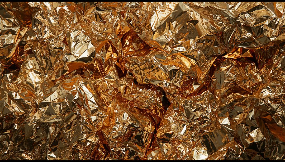 Crumpled Golden Foil Reflecting Light Abstract Background