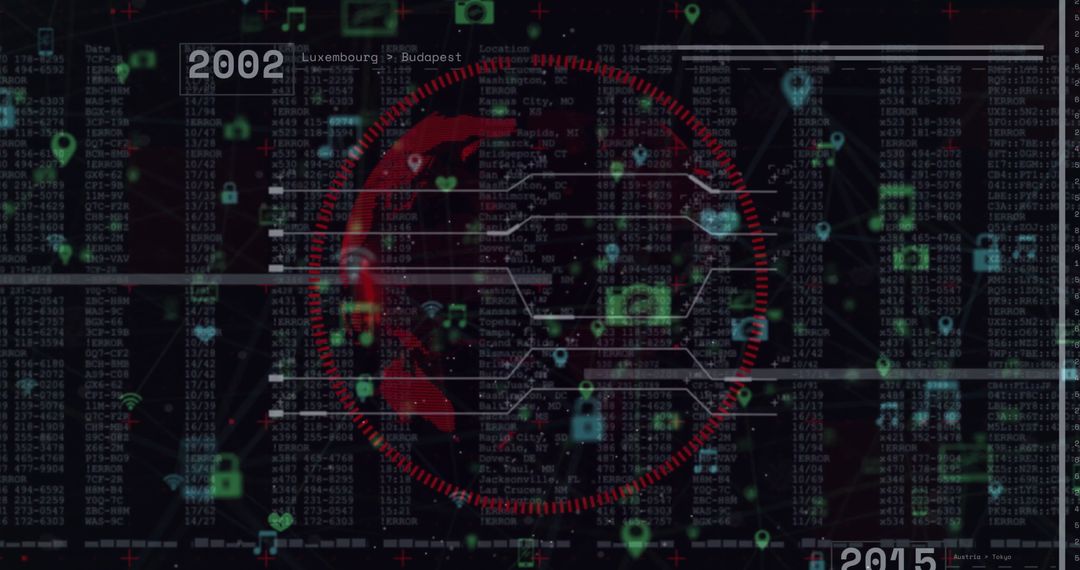 Cybersecurity Data Dashboard Interface with World Map Overlay