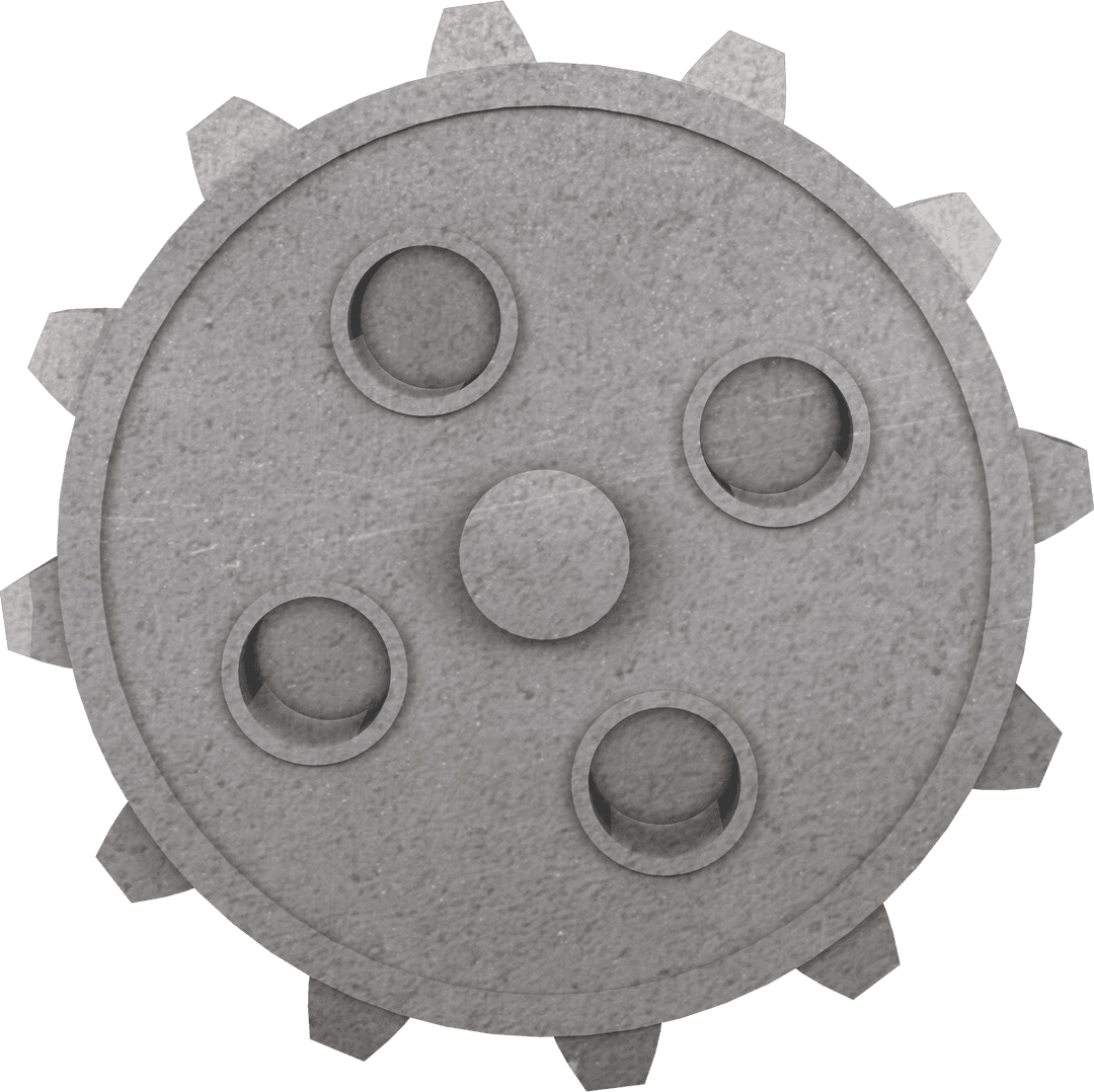 Grey Cogwheel with Circular Elements on Transparent Background