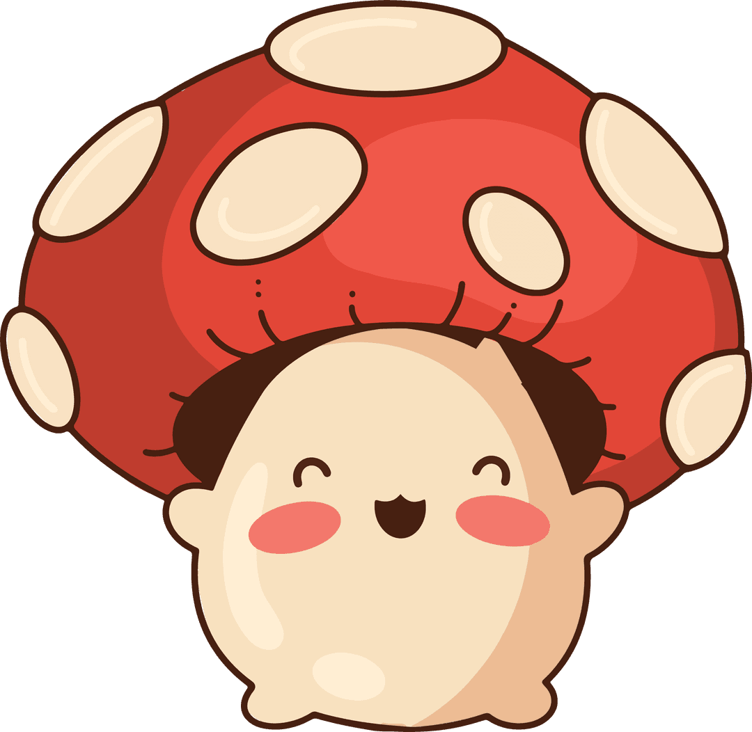 Playful Cartoon Mushroom Character with Red Spotted Cap Transparent Background