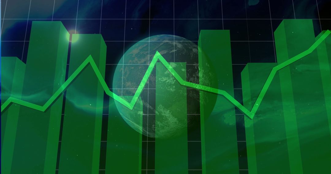 Futuristic Green Graph with Globe and Data Overlay in Space