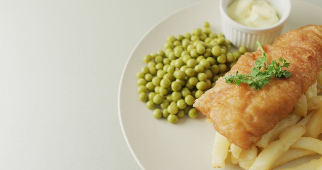 Classic Fish and Chips with Mushy Peas and Tartar Sauce