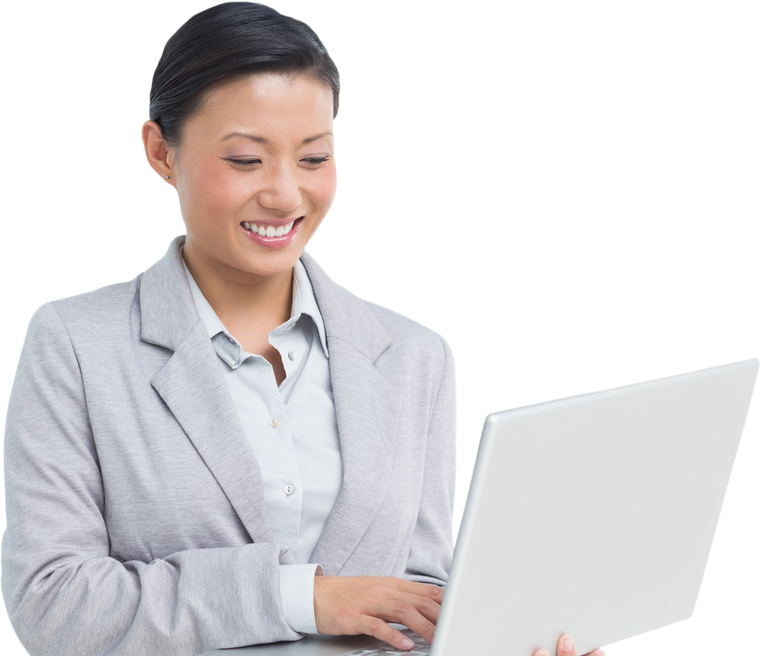 Smiling Businesswoman Using Laptop Transparent Background - Download Free Stock Images Pikwizard.com