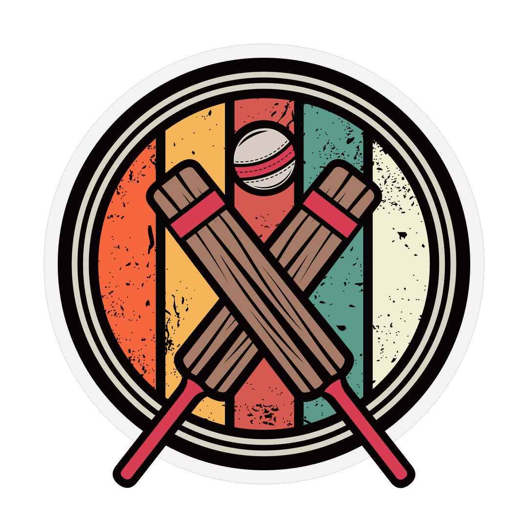 Cricket Badge Design with Crossed Bats and Colorful Stripes on Transparent Background