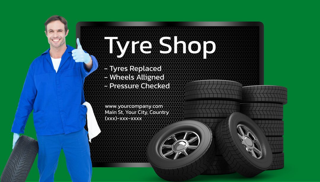 Confident Mechanic Promoting Tire and Auto Repair Services - Download Free Stock Templates Pikwizard.com