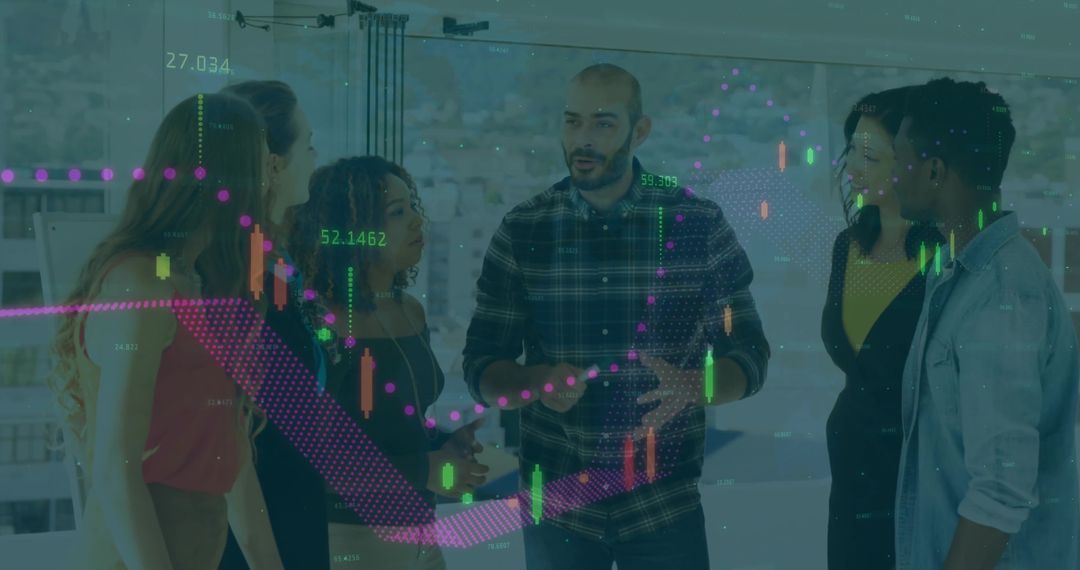 Team Analyzing Financial Data with Chart Overlays