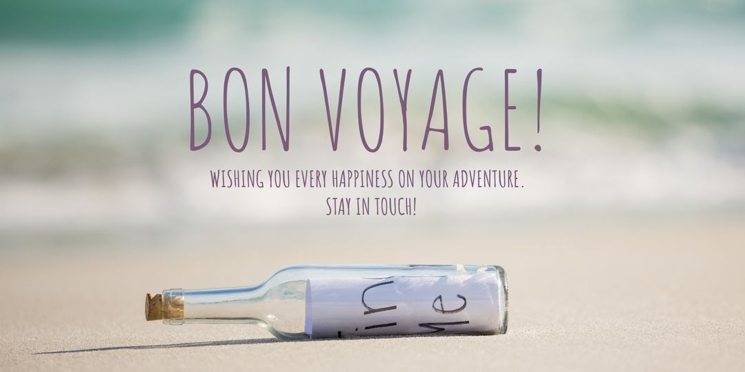 Bon Voyage Message in a Bottle on Beach Farewell and Travel Theme - Download Free Stock Templates Pikwizard.com