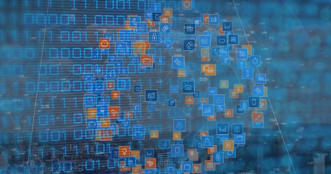 Digital World with Binary Code and Technology Icons