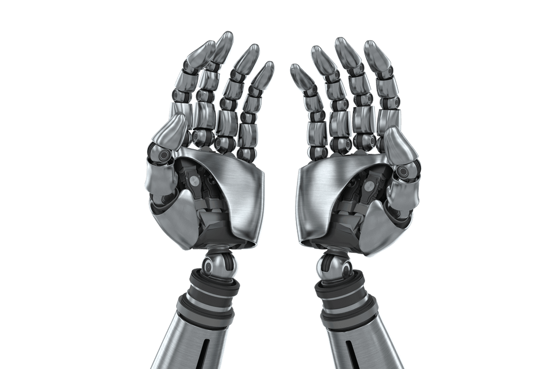 Metallic Robotic Hands on Transparent Background Illustration
