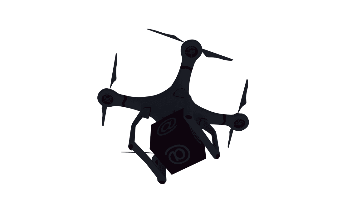 Transparent Drone Carrying Email Symbol in Flight
