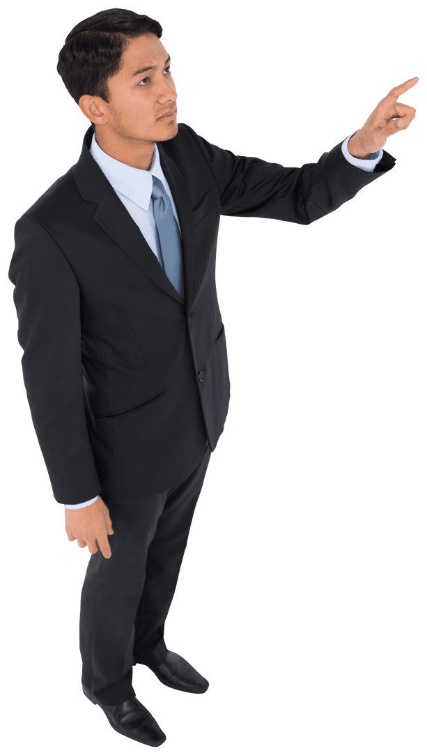 Biracial Businessman Pointing Up Transparent Background Isolated