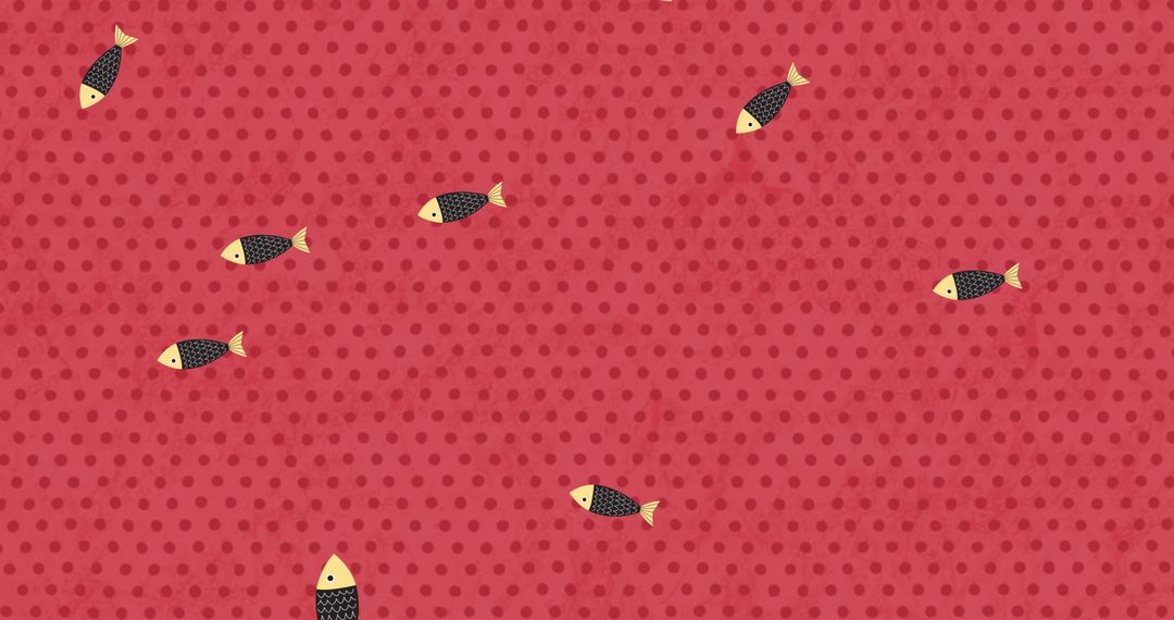 Abstract Fish Pattern on Red Dotted Background