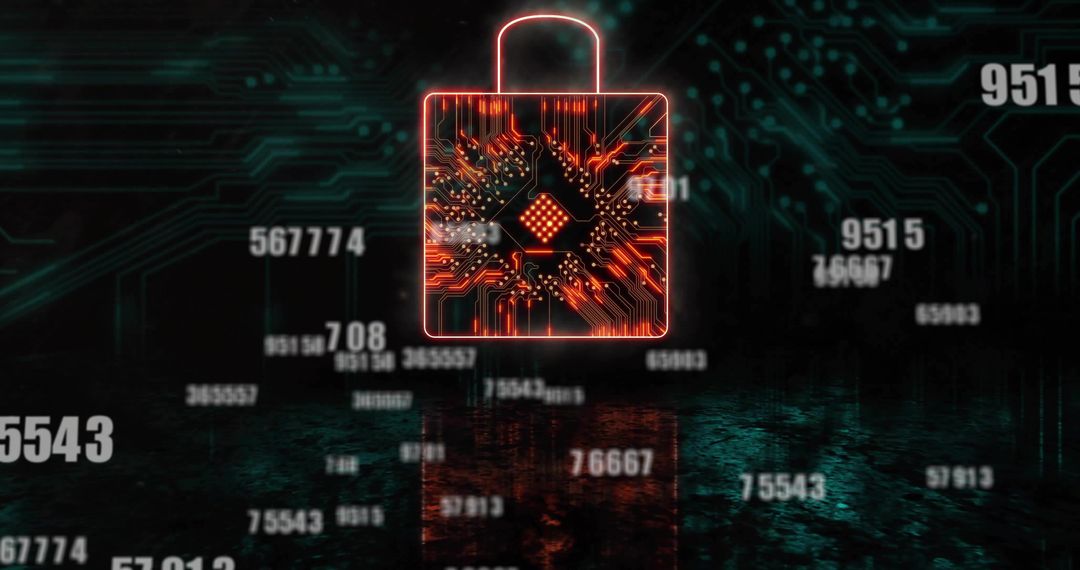Floating Digital Padlock in Futuristic Cyber Matrix